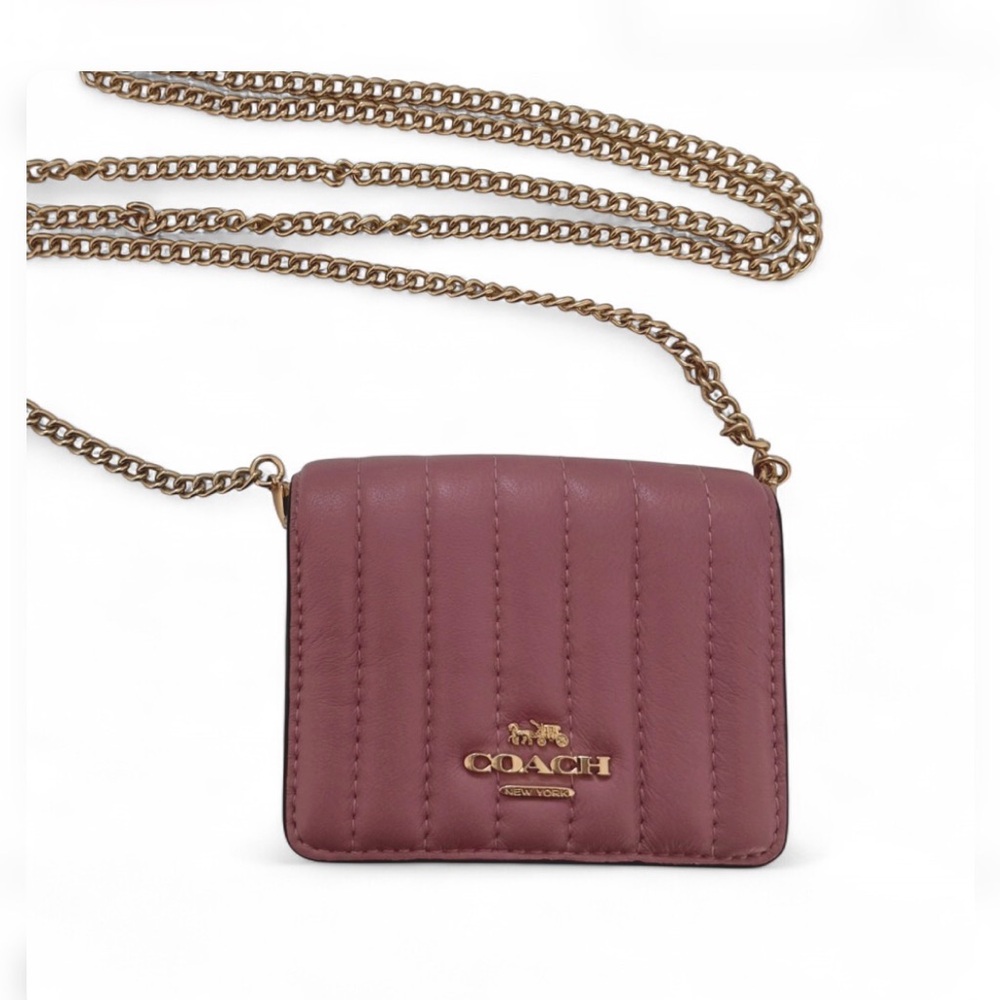 Coach Quilted Crossbody Bag in Mauve with Gold Chain